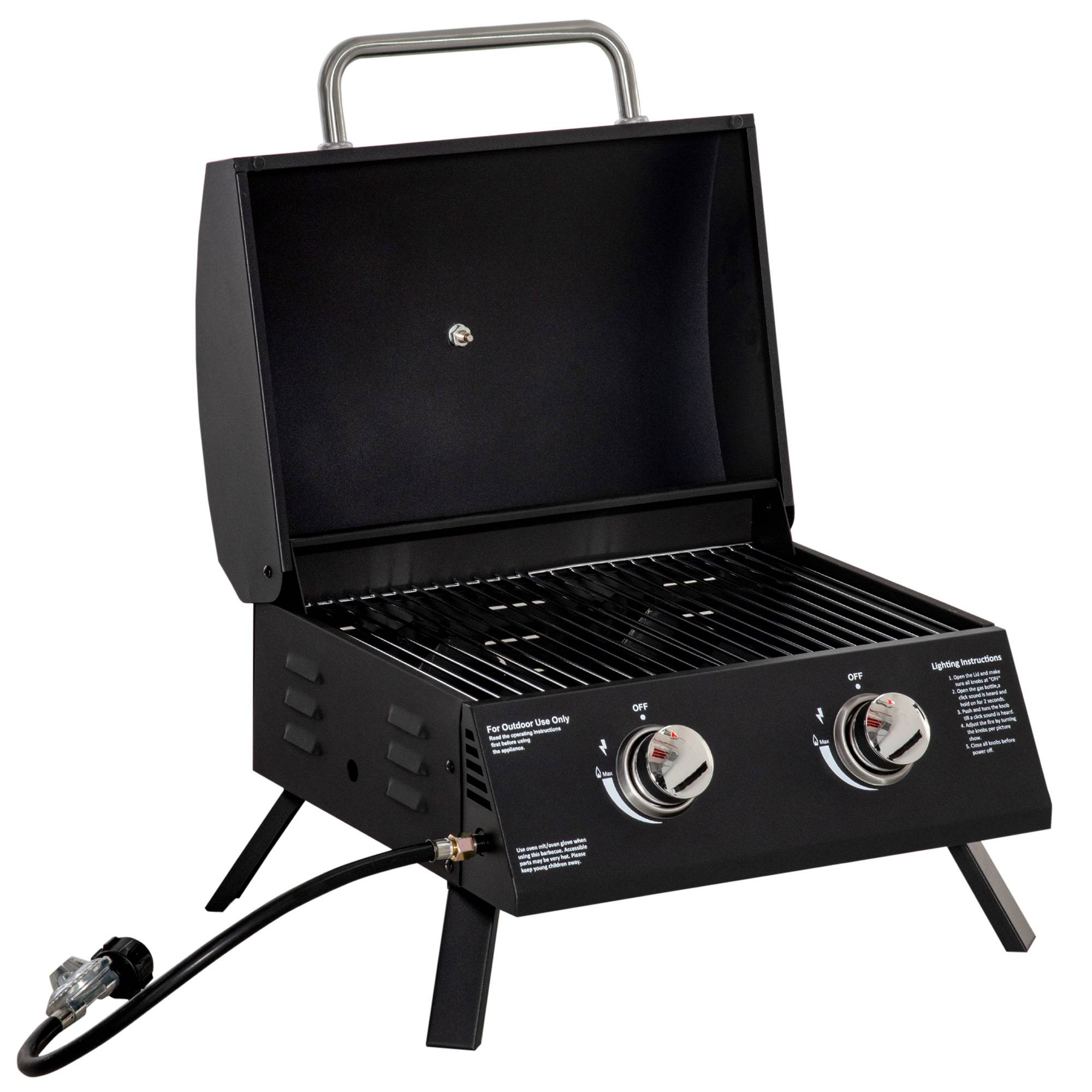 Sans Marque - Barbecue gaz pliable couvercle thermomètre 2 brûleurs acier 55x46,5x41 cm noir
