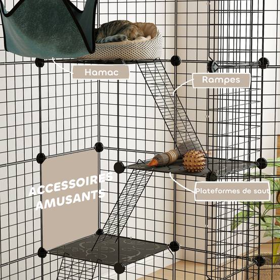 Cage pour chat acier intérieur parc jeu 4 niveaux modulable 105x70x140cm noir - ComfortXL Outdoor Living - Image 9