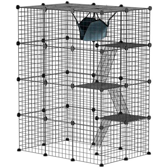 Cage pour chat acier intérieur parc jeu 4 niveaux modulable 105x70x140cm noir - ComfortXL Outdoor Living - Image 1
