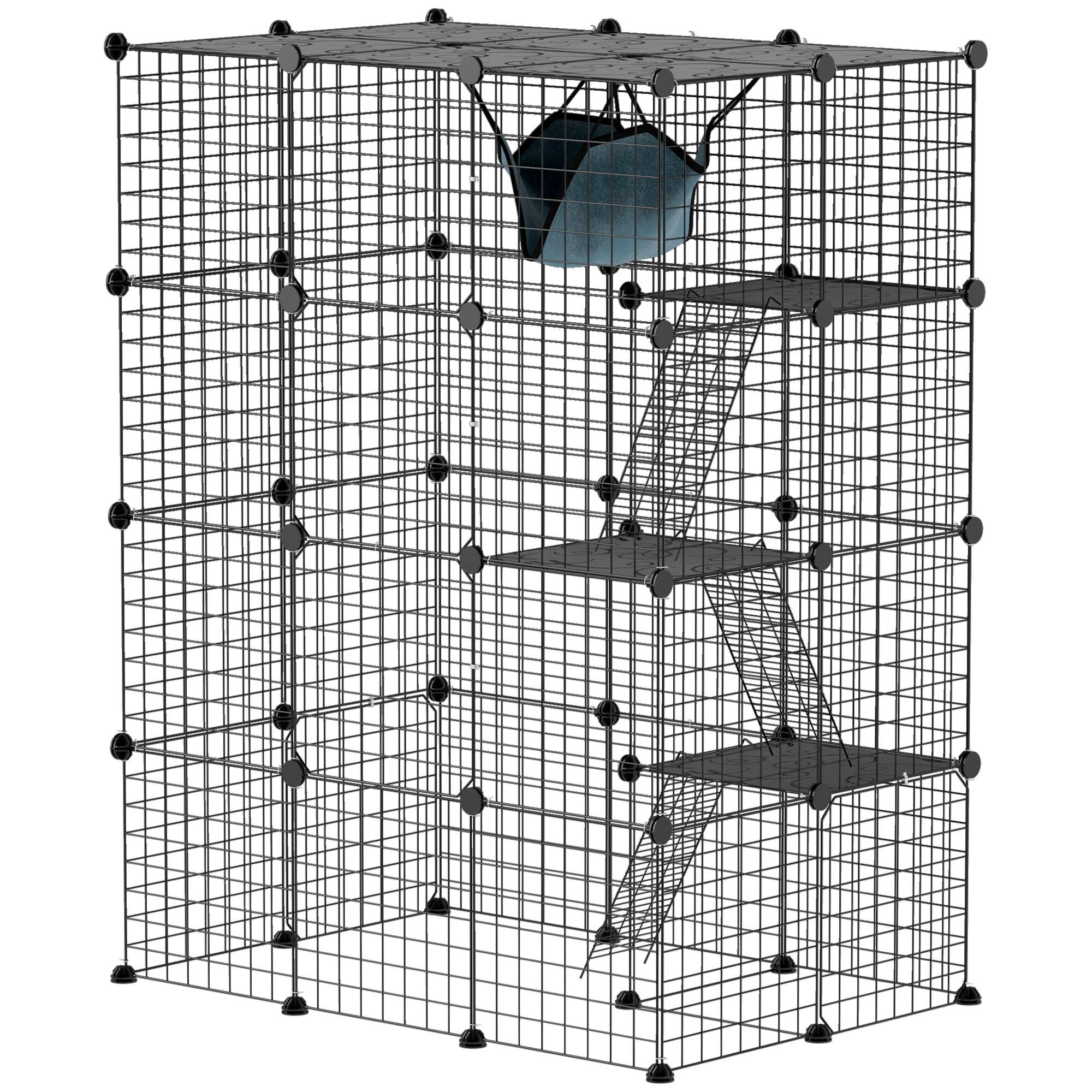 Cage pour chat acier intérieur parc jeu 4 niveaux modulable 105x70x140cm noir - ComfortXL Outdoor Living - Image 1
