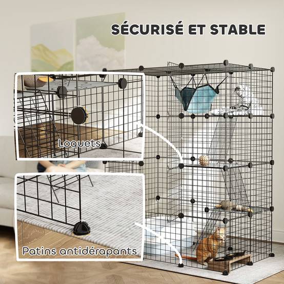 Cage pour chat acier intérieur parc jeu 4 niveaux modulable 105x70x140cm noir - ComfortXL Outdoor Living - Image 10