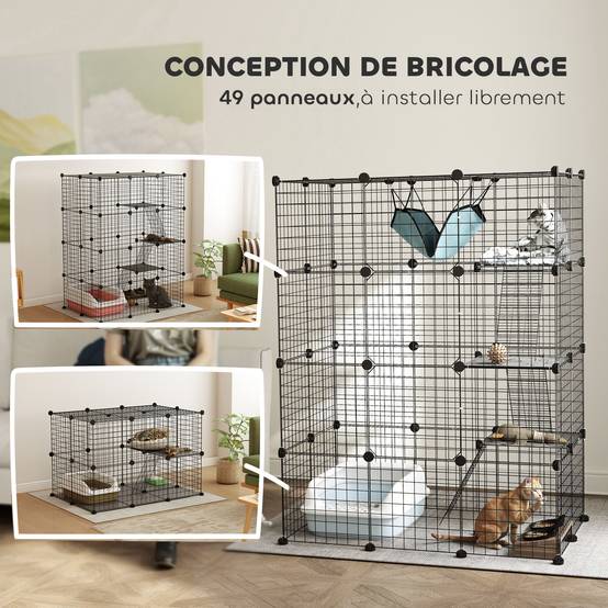 Cage pour chat acier intérieur parc jeu 4 niveaux modulable 105x70x140cm noir - ComfortXL Outdoor Living - Image 7