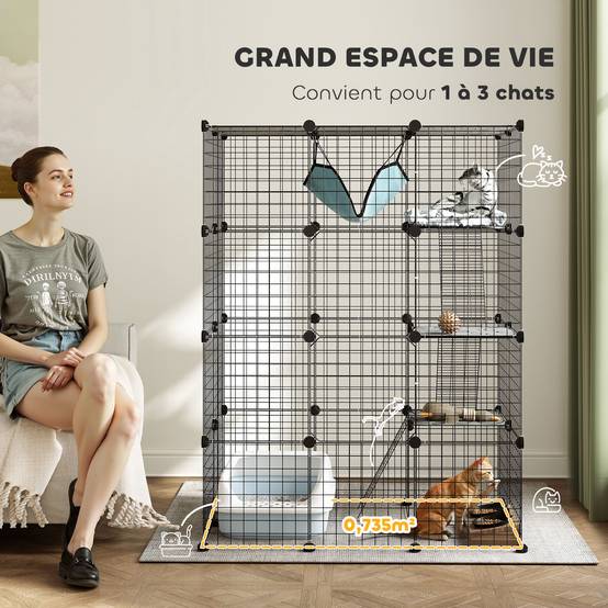 Cage pour chat acier intérieur parc jeu 4 niveaux modulable 105x70x140cm noir - ComfortXL Outdoor Living - Image 6