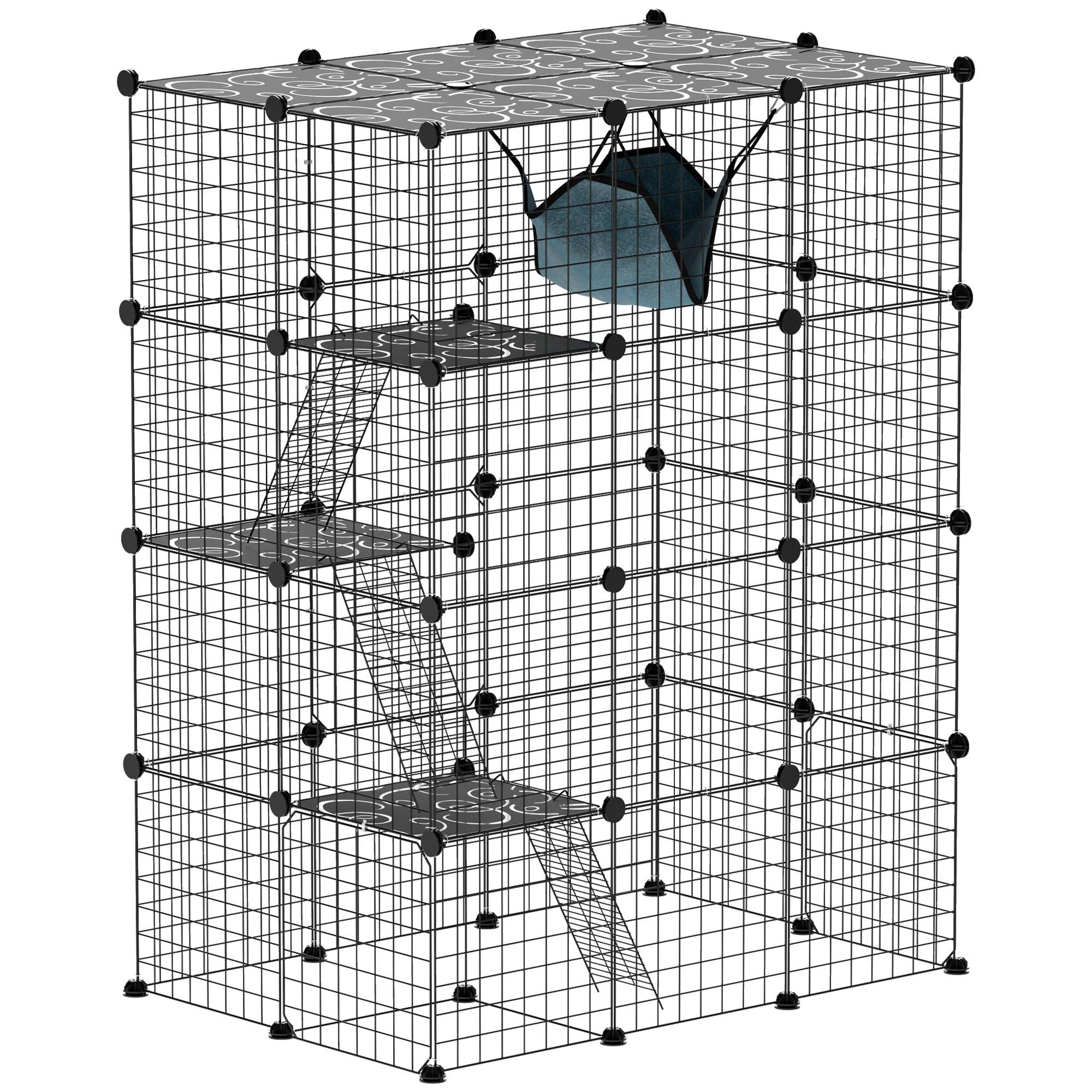 Cage pour chat acier intérieur parc jeu 4 niveaux modulable 105x70x140cm noir - ComfortXL Outdoor Living - Image 2