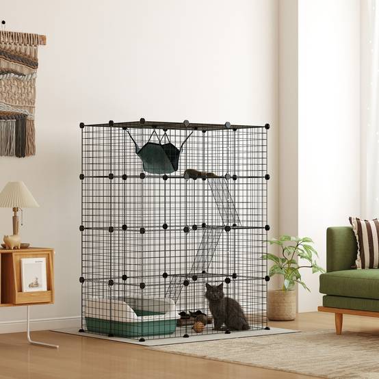 Cage pour chat acier intérieur parc jeu 4 niveaux modulable 105x70x140cm noir - ComfortXL Outdoor Living - Image 3