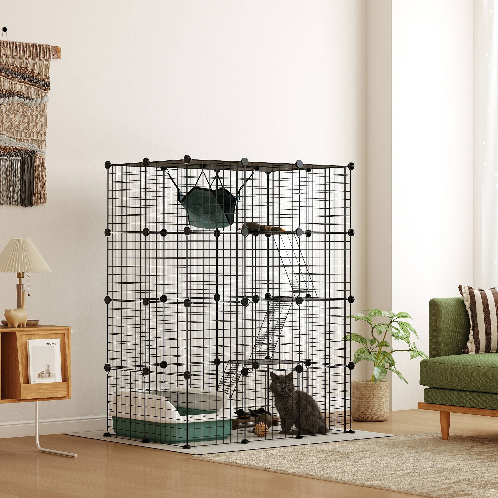 Cage pour chat acier intérieur parc jeu 4 niveaux modulable 105x70x140cm noir - ComfortXL Outdoor Living - Image 3