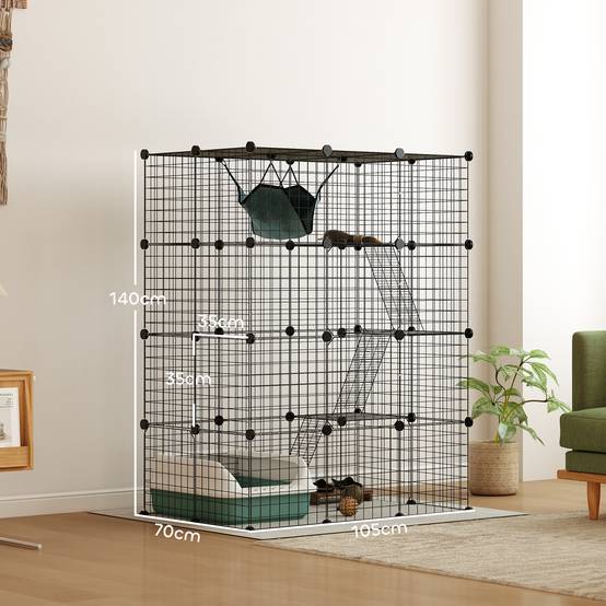 Cage pour chat acier intérieur parc jeu 4 niveaux modulable 105x70x140cm noir - ComfortXL Outdoor Living - Image 5