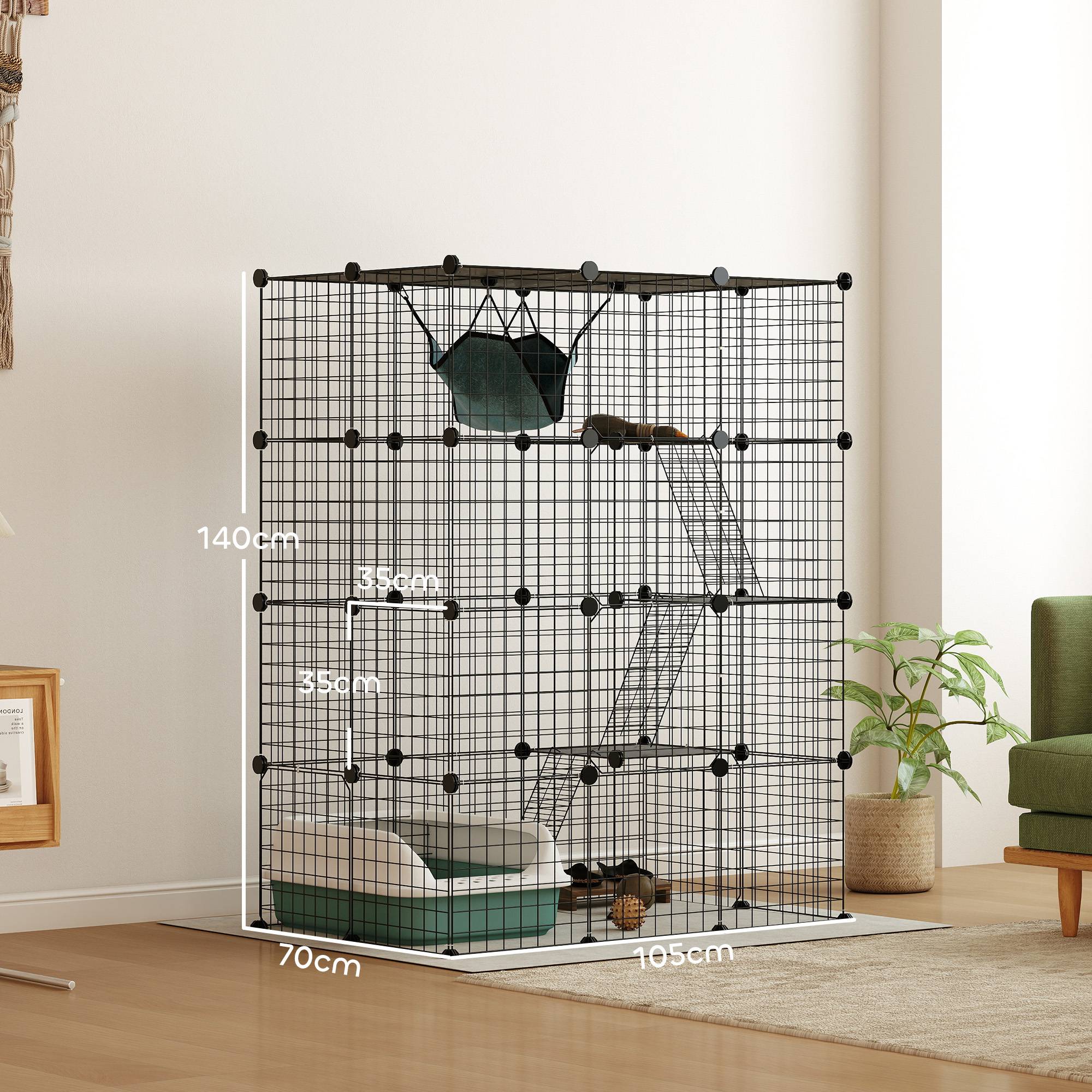 Cage pour chat acier intérieur parc jeu 4 niveaux modulable 105x70x140cm noir - ComfortXL Outdoor Living - Image 5