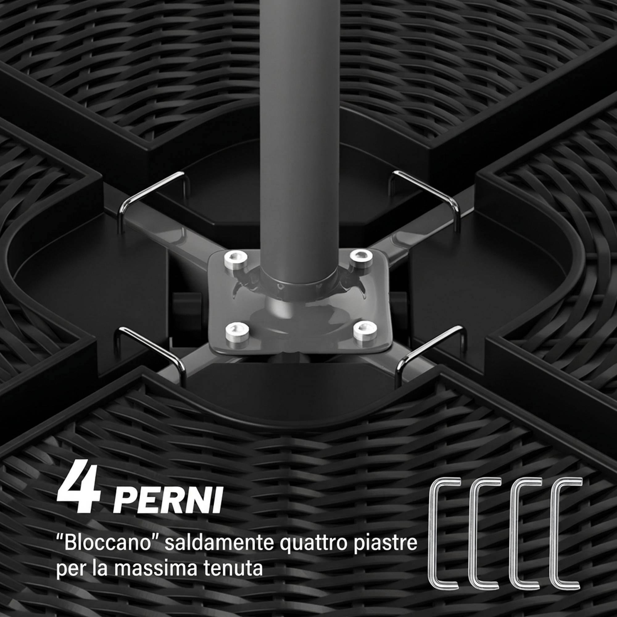 Base de parasol déporté en 4 pièces en HDPE remplissables avec eau et sable, Ø100x8 cm, noir - Image 9