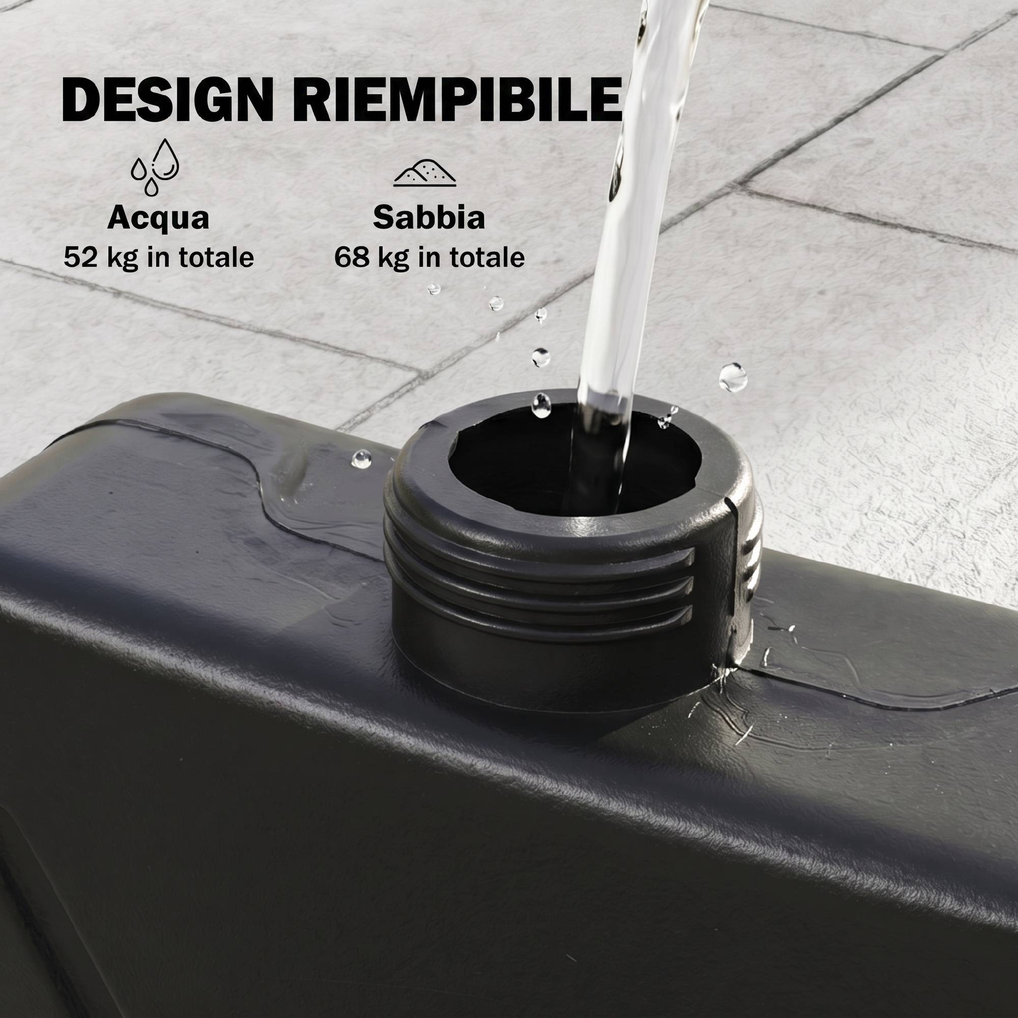Base de parasol déporté en 4 pièces en HDPE remplissables avec eau et sable, Ø100x8 cm, noir - Image 6