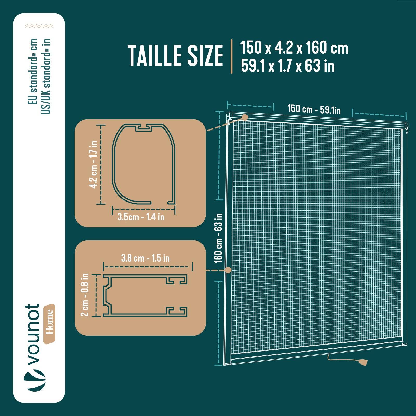 Vounot - Moustiquaire de fenêtre L150 x H160 cm enroulable et recoupable en PVC blanc VOUNOT® - Image 3