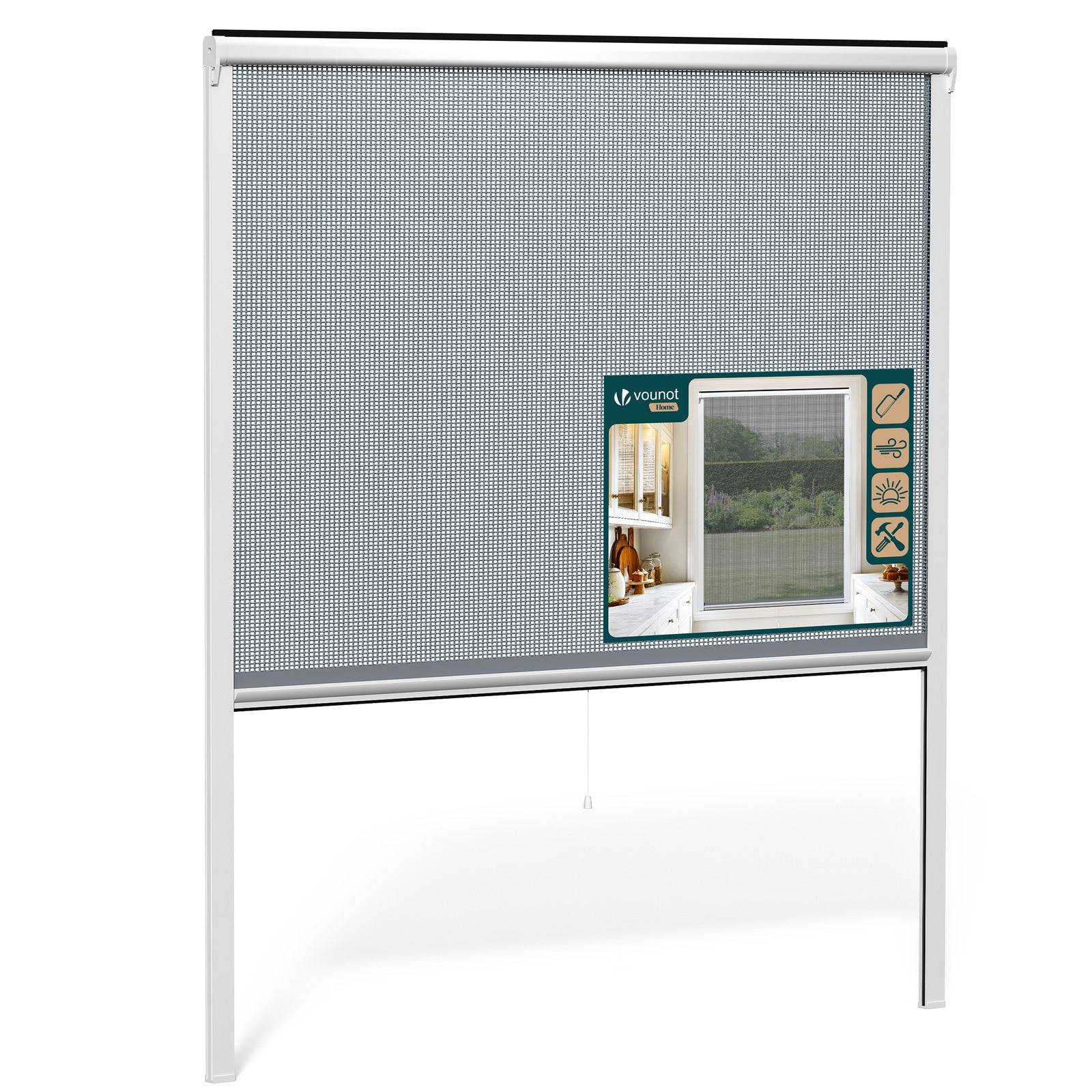 Vounot - Moustiquaire de fenêtre L150 x H160 cm enroulable et recoupable en PVC blanc VOUNOT® - Image 1