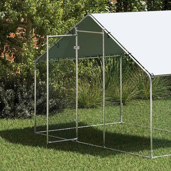 Grand poulailler en métal (3 x 1,7 x 1,9 m) avec housse imperméable et résistante aux UV, couleur argent. - Image 10