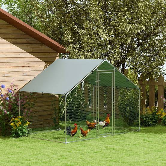 Grand poulailler en métal (3 x 1,7 x 1,9 m) avec housse imperméable et résistante aux UV, couleur argent. - Image 3