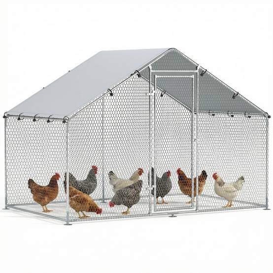 Grand poulailler en métal (3 x 1,7 x 1,9 m) avec housse imperméable et résistante aux UV, couleur argent. - Image 1