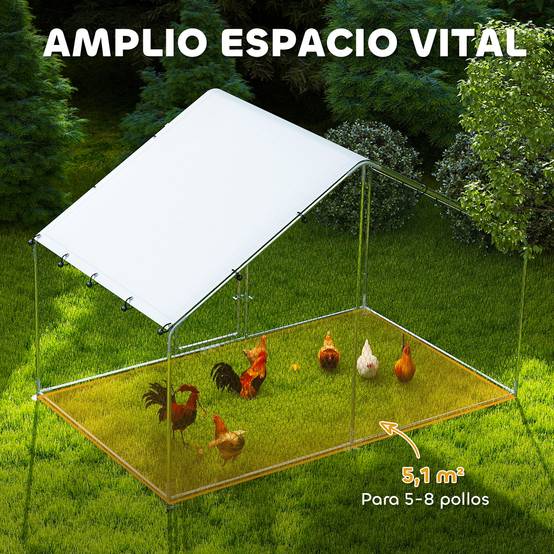 Grand poulailler en métal (3 x 1,7 x 1,9 m) avec housse imperméable et résistante aux UV, couleur argent. - Image 6