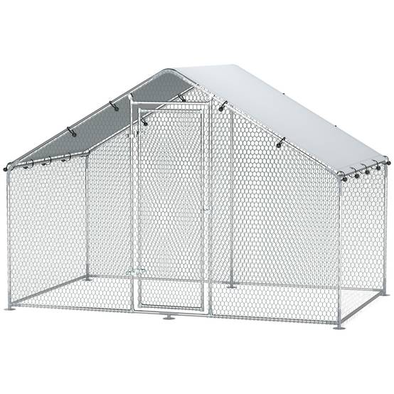 Grand poulailler en métal (3 x 1,7 x 1,9 m) avec housse imperméable et résistante aux UV, couleur argent. - Image 2