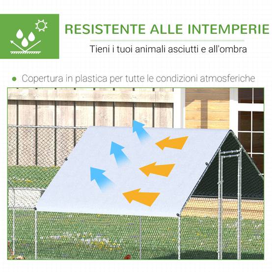 Poulailler de jardin cadre galvanisé, bâche étanche et grillage hexagonal, 3x8x2 m, argenté - Image 6
