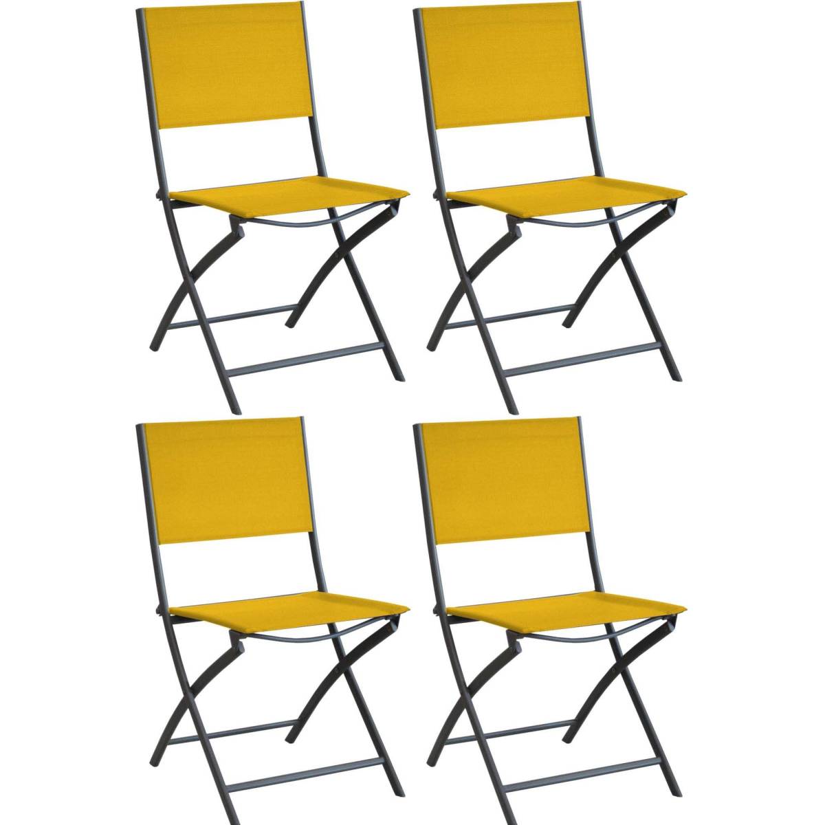Alize - Chaise pliante en acier et toile Dream (Lot de 4) Graphite, moutarde - Image 1