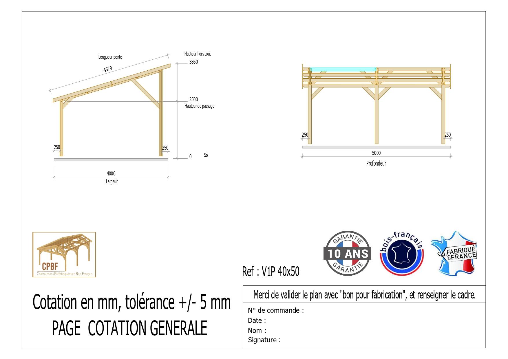 Cpbf Charpentes - Carport une pente 400cmx500cm, bois DOUGLAS Français (Charpente en bois-auvent-abri voiture) 20 m². Garantie 10 ans - Image 2