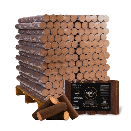 GRUCHY - Palette de bûches densifiées ULTRA PREMIUM GRUCHY -104 paquets de 10kg - 100% HÊTRE - Gruchy - Image 1