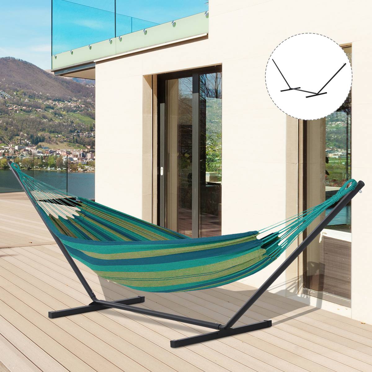 Support de hamac métal noir 360 x 92 x 112 cm - PANGIVO - Image 9