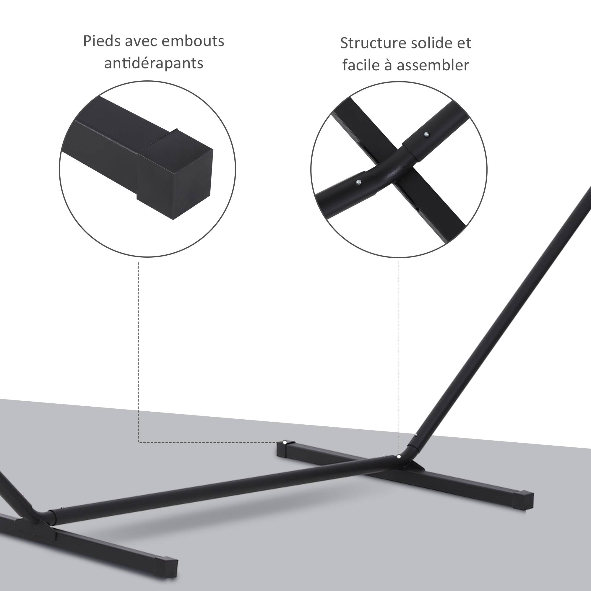 Support de hamac métal noir 360 x 92 x 112 cm - PANGIVO - Image 6