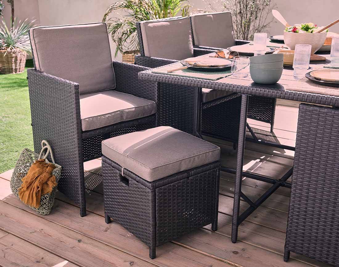 Best Mobilier - Sunny - salon de jardin encastrable 10 places - en résine tressée, plateau polywood - avec housse de protection - Best Mobilier - Image 4