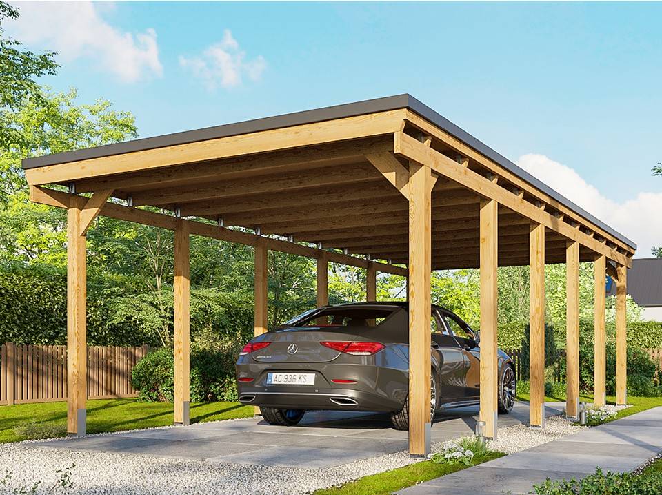 Carport Bois 1 Voiture 373x860cm - Image 4