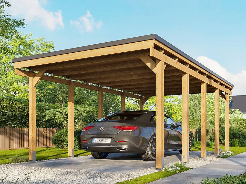 Carport Bois 1 Voiture 373x860cm - Image 3