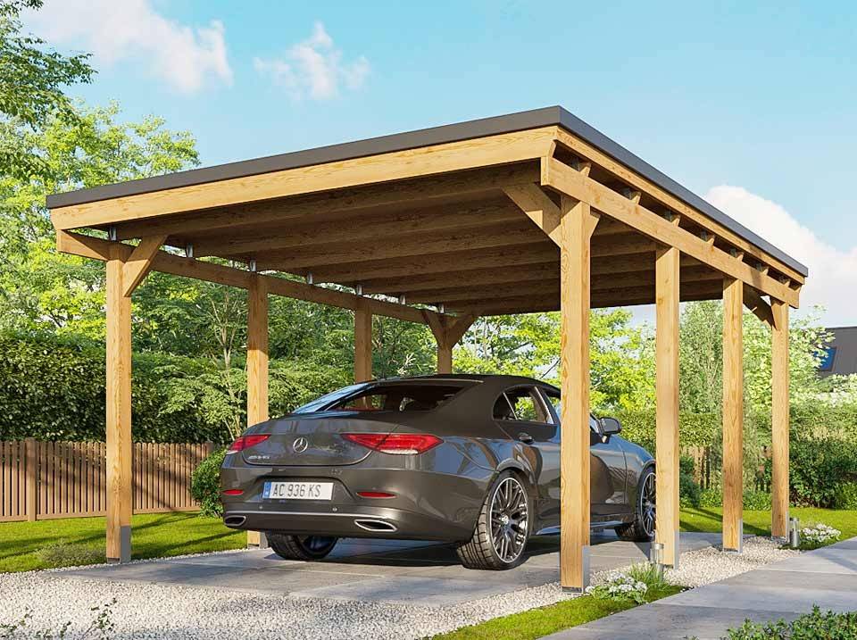Carport Bois 1 Voiture 373x860cm - Image 1