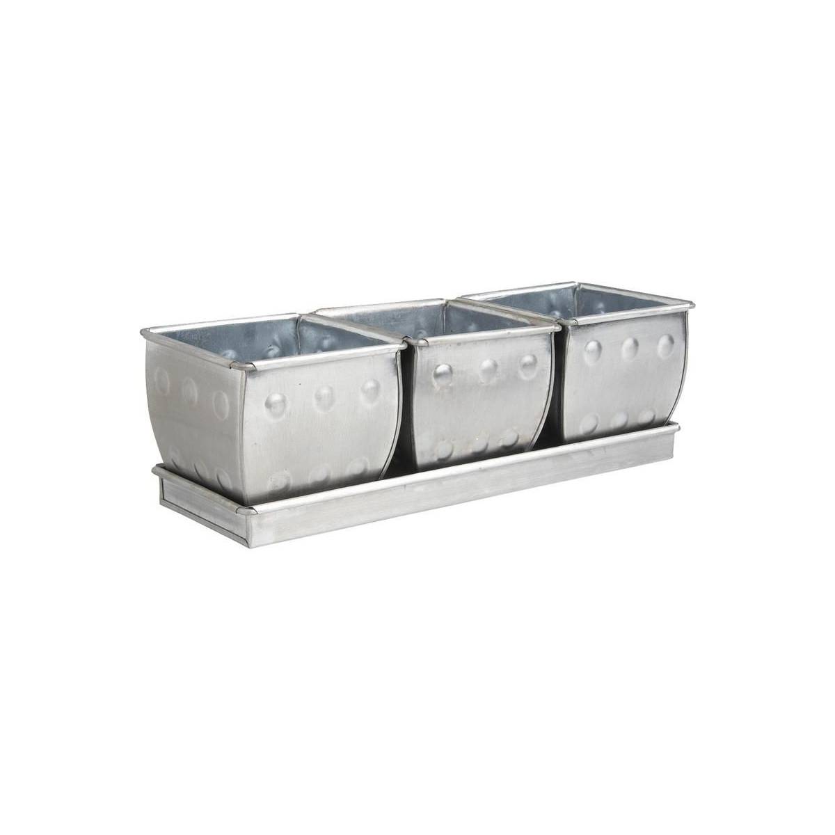 Aubry Gaspard - Jardinière 3 pots en zinc brossé