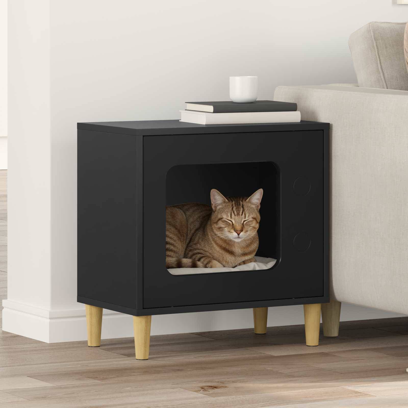 Vidaxl - Maison pour chat Noir 51 x 30 x 52 cm Bois d'ingénierie vidaXL 8000654 - Image 1