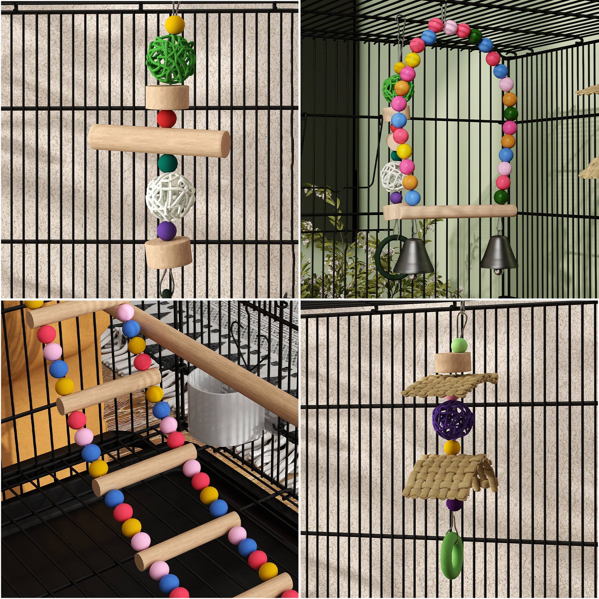 Cage pour oiseaux avec aire de jeu, roues, bac amovible et étagère, 64x45x110 cm, noir - Image 10