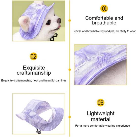 Chapeau de princesse pour chien - Bord large, réglable - Protection solaire - Taille unique (3-5,5 kg) -violet- Living123 - Image 3