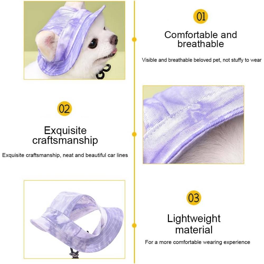 Chapeau de princesse pour chien - Bord large, réglable - Protection solaire - Taille unique (3-5,5 kg) -violet- Living123 - Image 3