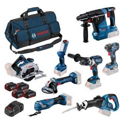 Bosch - Lot de 8 machines ToolKit 18V - BOSCH - avec 4 x batterie 18V 5.0Ah - chargeur sac de transport - 0615A5004A