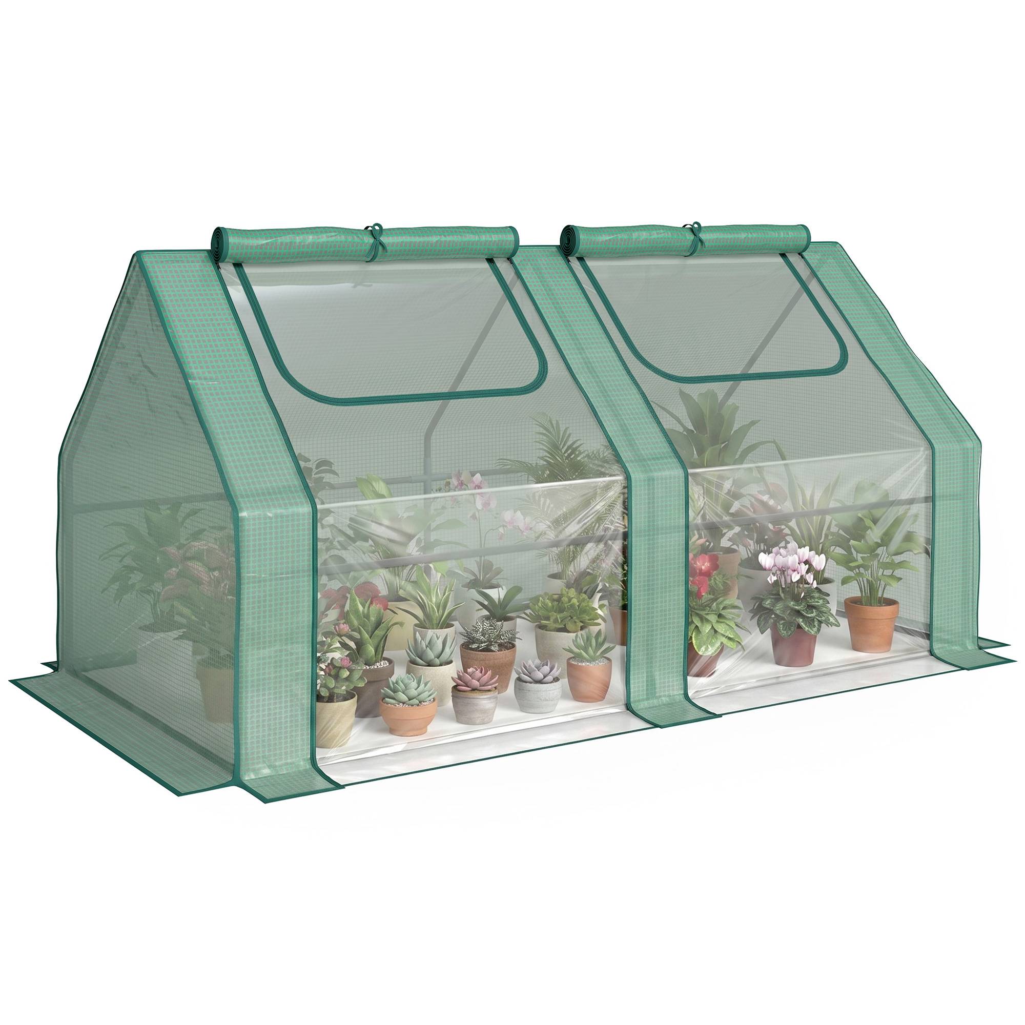 Sans Marque - Serre extérieur double couverture fenêtres acier plantes fleurs 180x90x90 cm verte - Image 1