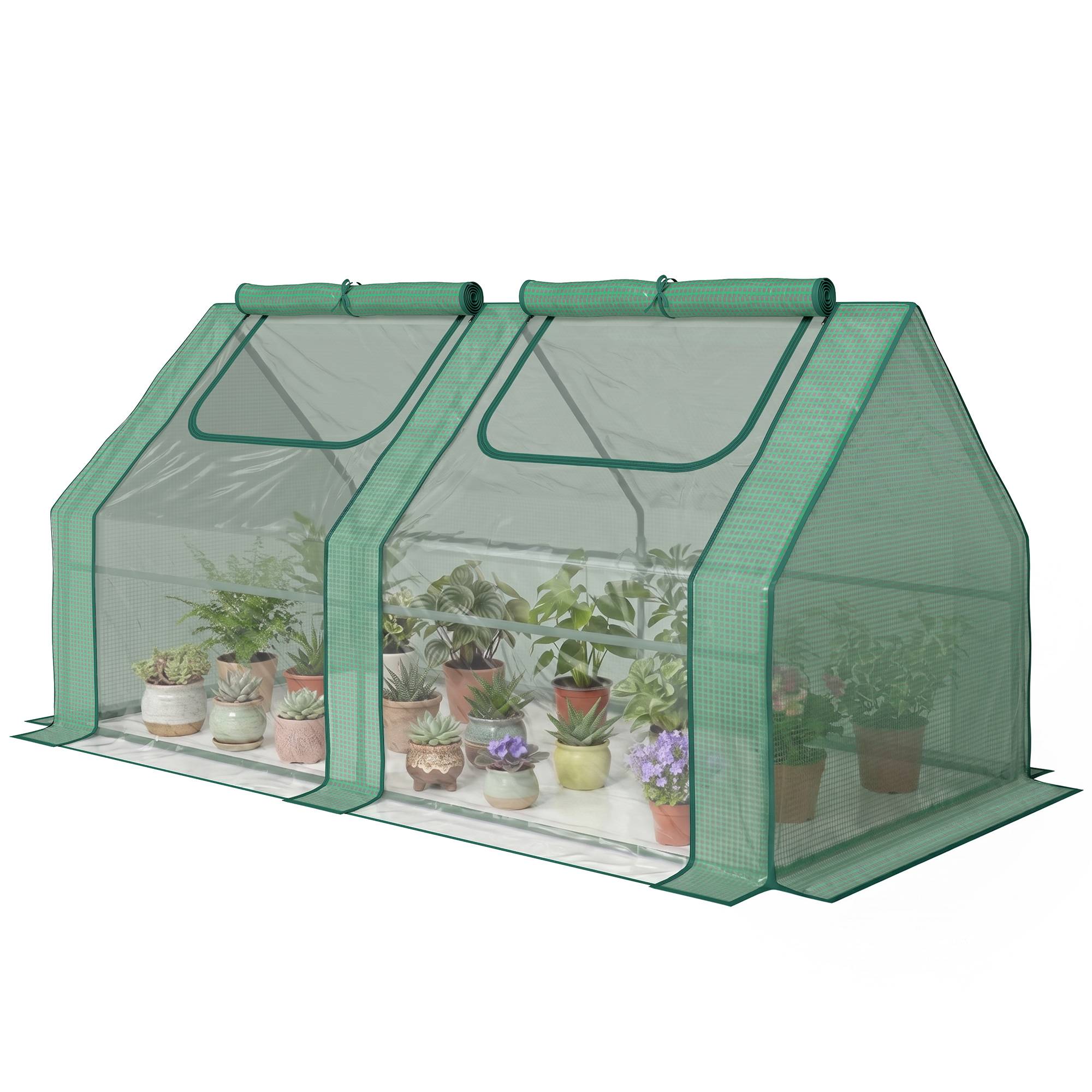 Sans Marque - Serre extérieur double couverture fenêtres acier plantes fleurs 180x90x90 cm verte - Image 2