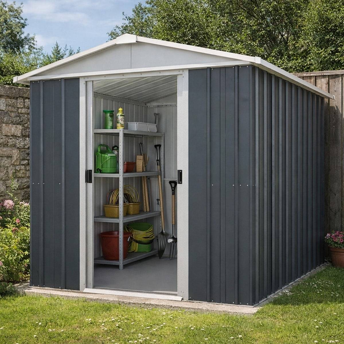 Yardmaster - Abri de jardin métal anthracite Yardmaster 2,3 m² + kit d'ancrage - Image 2
