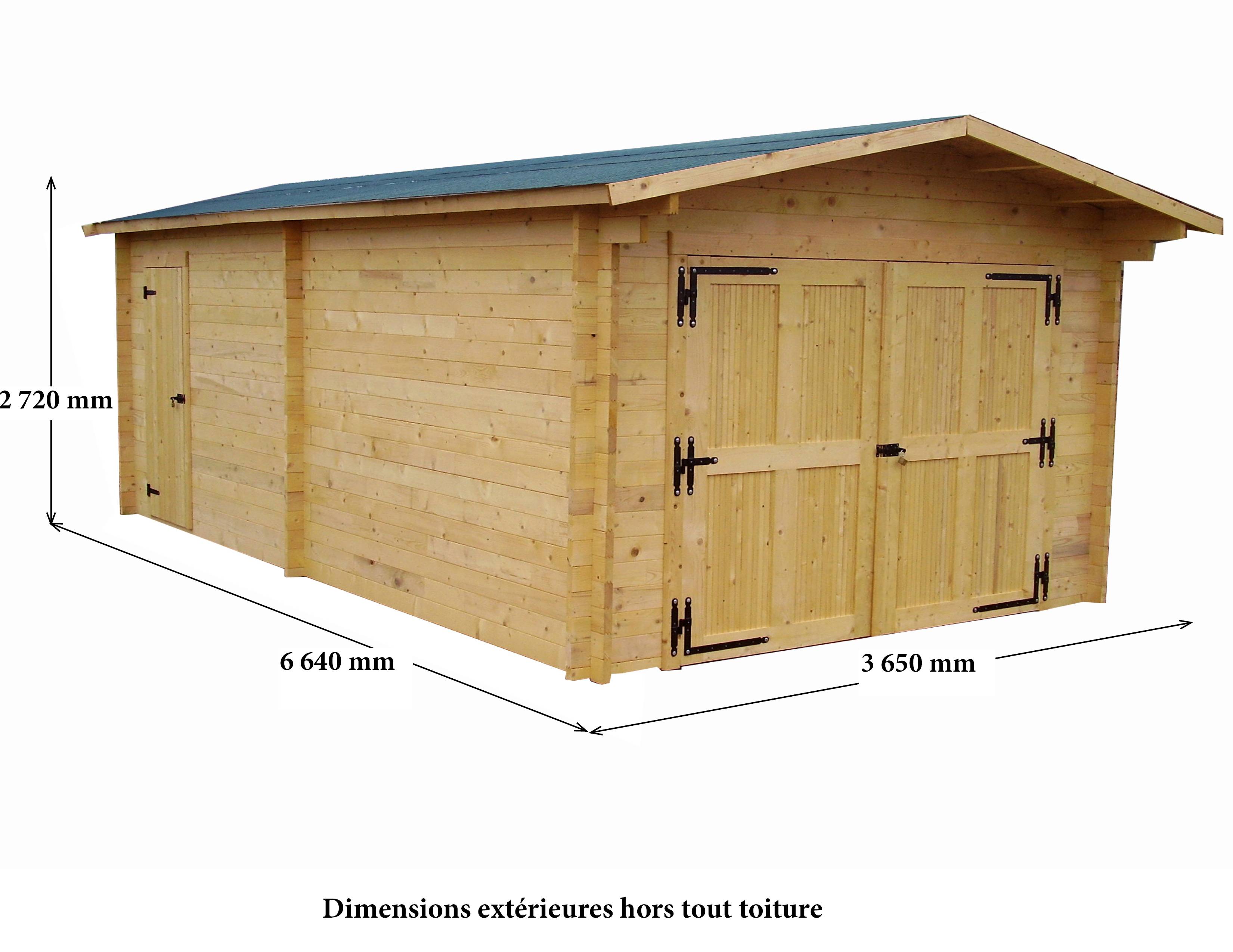 Habrita - Garage madriers - 42 mm - Surface 24,23 m2 - Feutre bitumé couleur foncé- Porte de garage battante en bois - Image 4