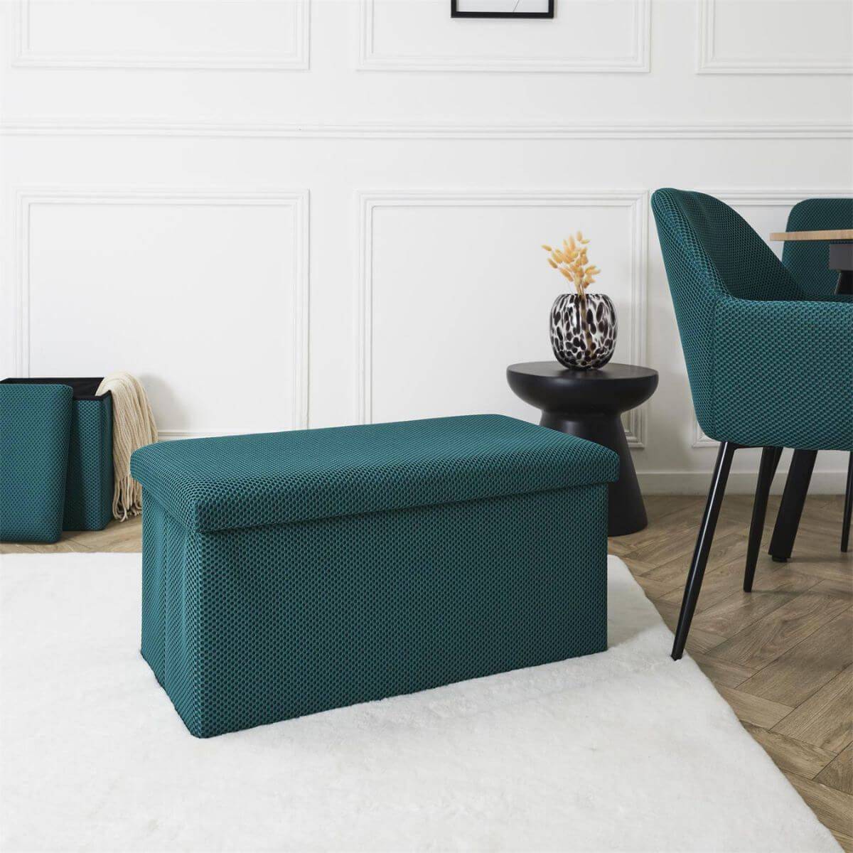 ALTOBUY - Banc coffre pliable en tissu texturé maille 3D bleu - ELECTRON - Image 2