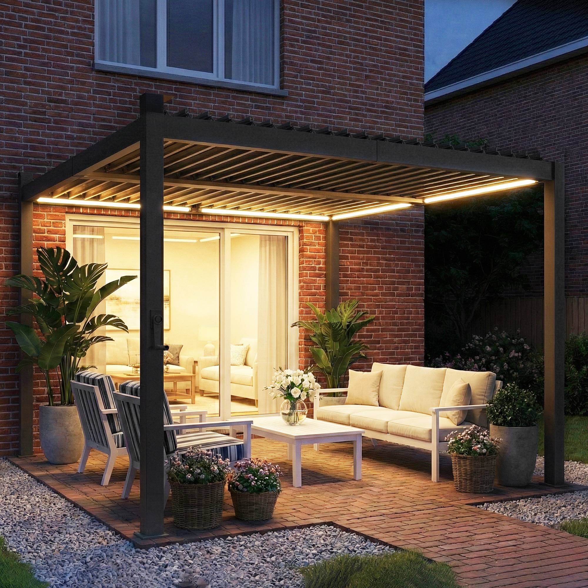 Pergola Bioclimatique Métal pour Terrasse Lames Orientables et LED 3x3m Noir - ComfortXL Outdoor Living - Image 4