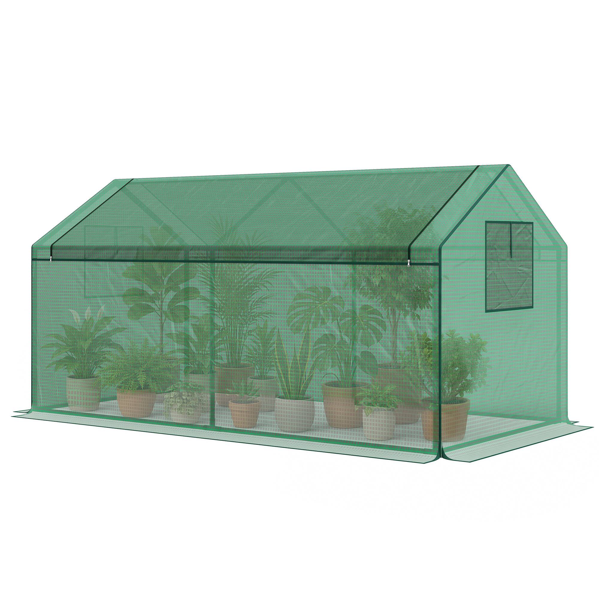 ComfortXL - Mini serre tunnel métal et PE vert 180 x 92 x 92 cm 2 fenêtres filet protection froid oiseaux balcon - Image 2