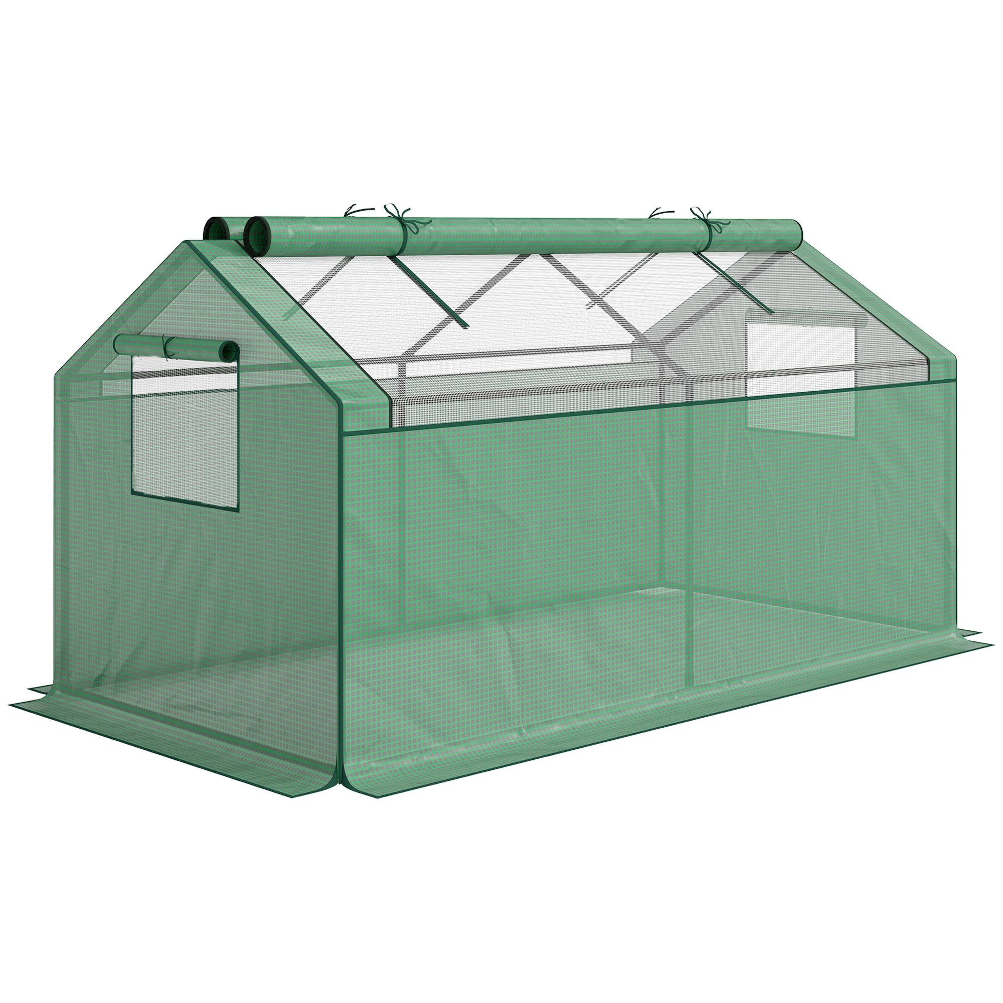 ComfortXL - Mini serre tunnel métal et PE vert 180 x 92 x 92 cm 2 fenêtres filet protection froid oiseaux balcon - Image 10