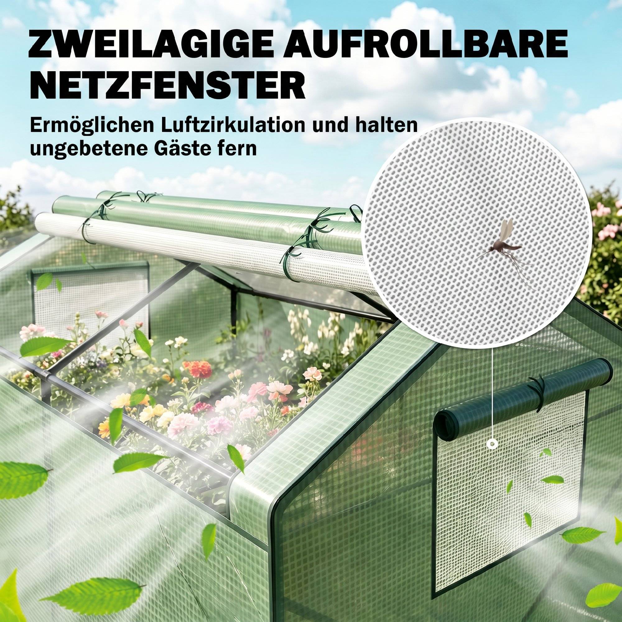 ComfortXL - Mini serre tunnel métal et PE vert 180 x 92 x 92 cm 2 fenêtres filet protection froid oiseaux balcon - Image 5