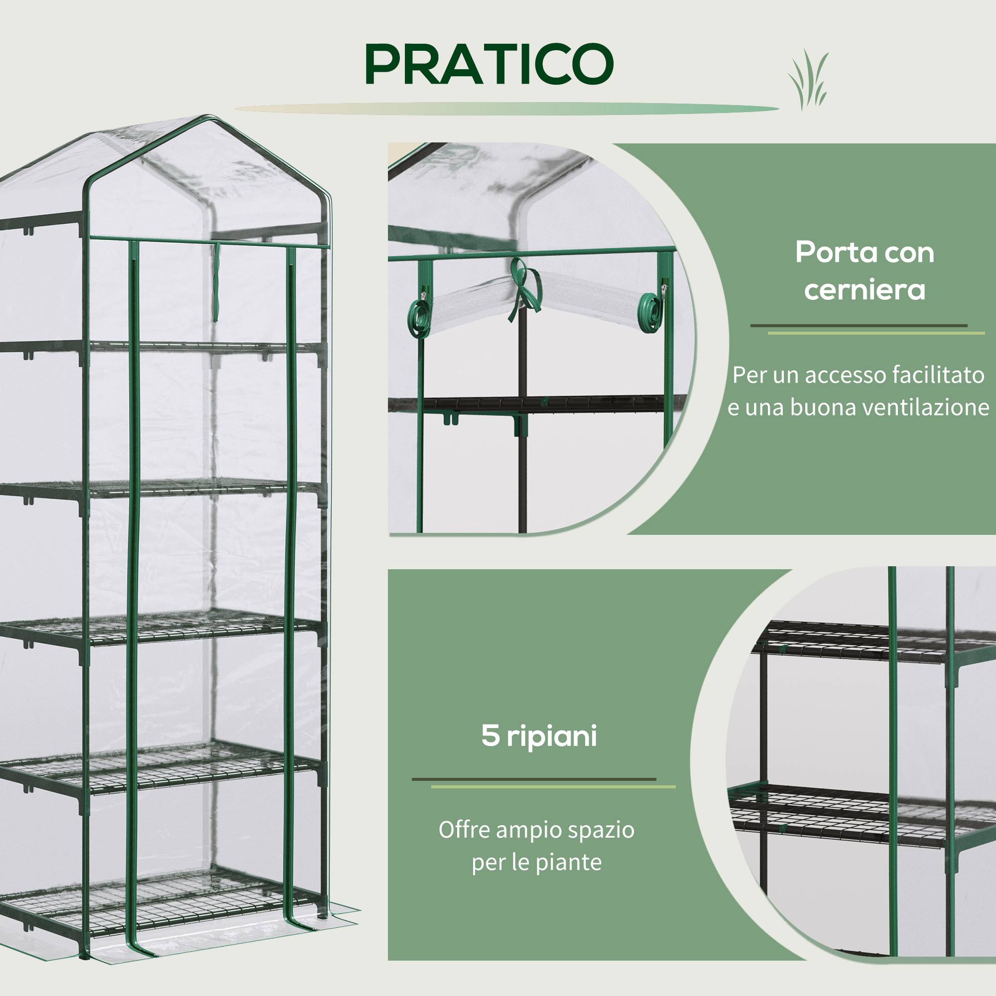 ComfortXL - Mini serre 5 étagères acier PVC 69 x 49 x 193 cm verte pour balcon et terrasse - ComfortXL Outdoor Living - Image 7