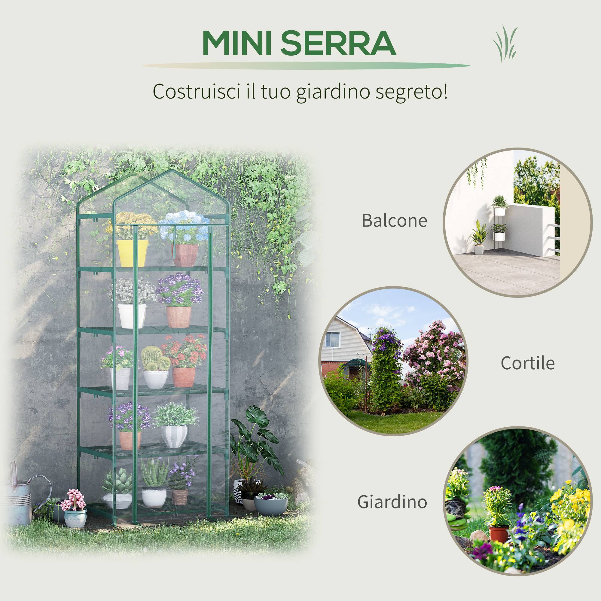 ComfortXL - Mini serre 5 étagères acier PVC 69 x 49 x 193 cm verte pour balcon et terrasse - ComfortXL Outdoor Living - Image 8