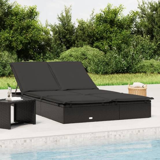 Chaise Longue Double Pour 2 Personnes Ergonomique et Pliable Piscine Noir – ComfortXL Outdoor Living - Image 1