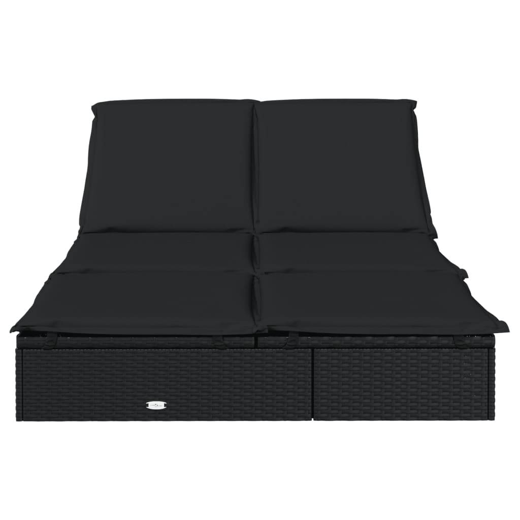 Chaise Longue Double Pour 2 Personnes Ergonomique et Pliable Piscine Noir – ComfortXL Outdoor Living - Image 4